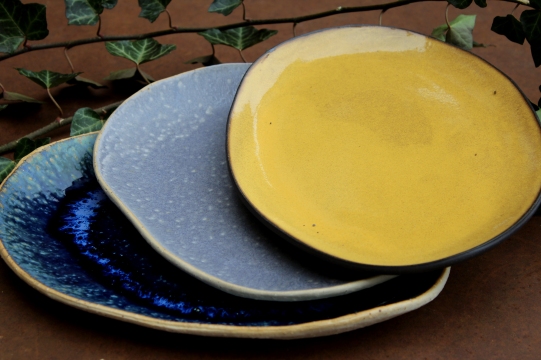 Ocean blue, smokey violet and yellow plate